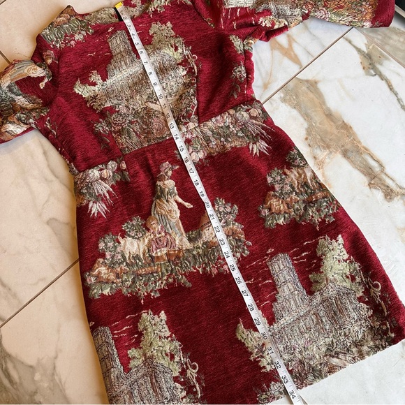 Rare Red Tapestry Shepherdess Scenic Dress - Medieval Renaissance Style - Picture 5 of 11